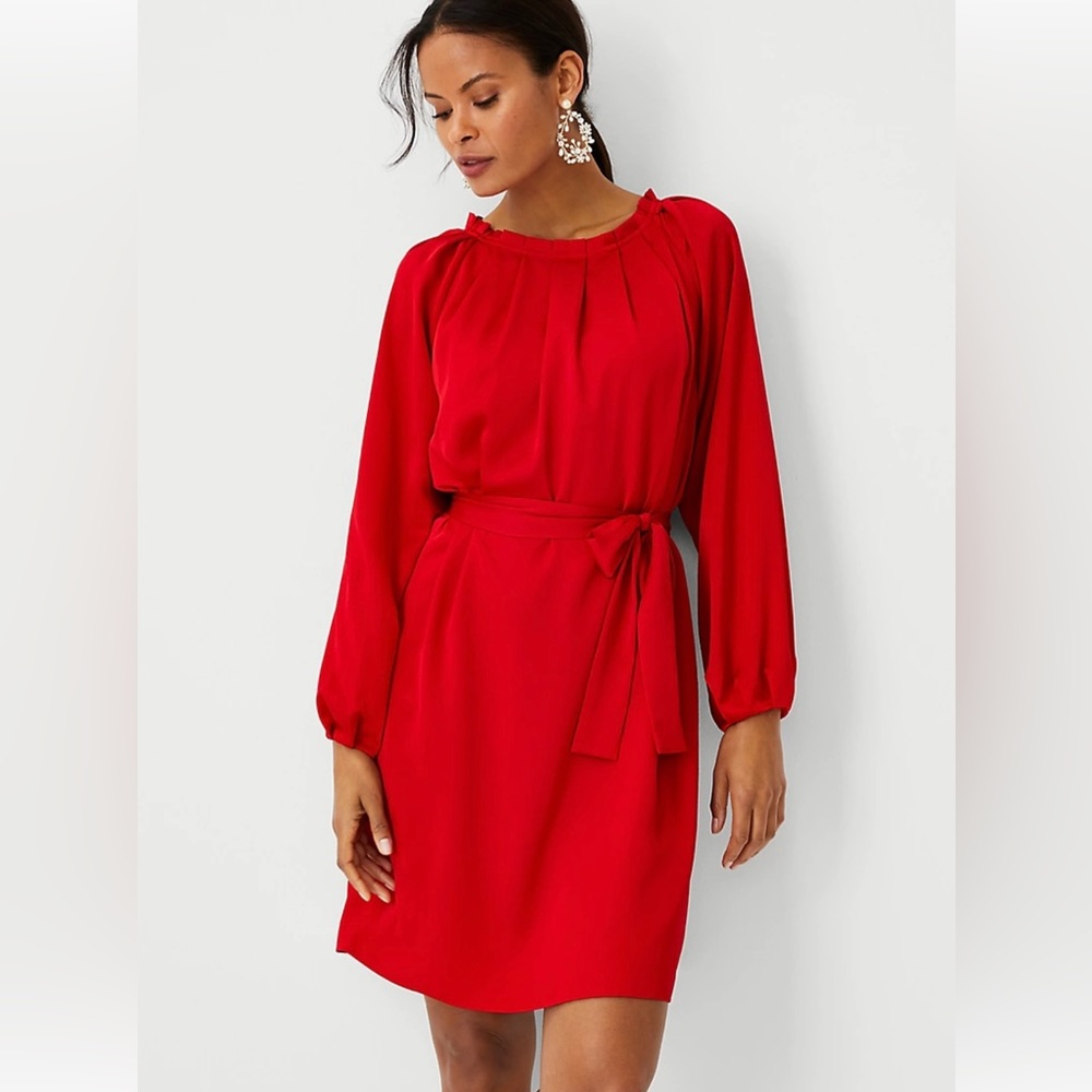 Ann Taylor Gethered Neck Shift Red Jubilee Dress